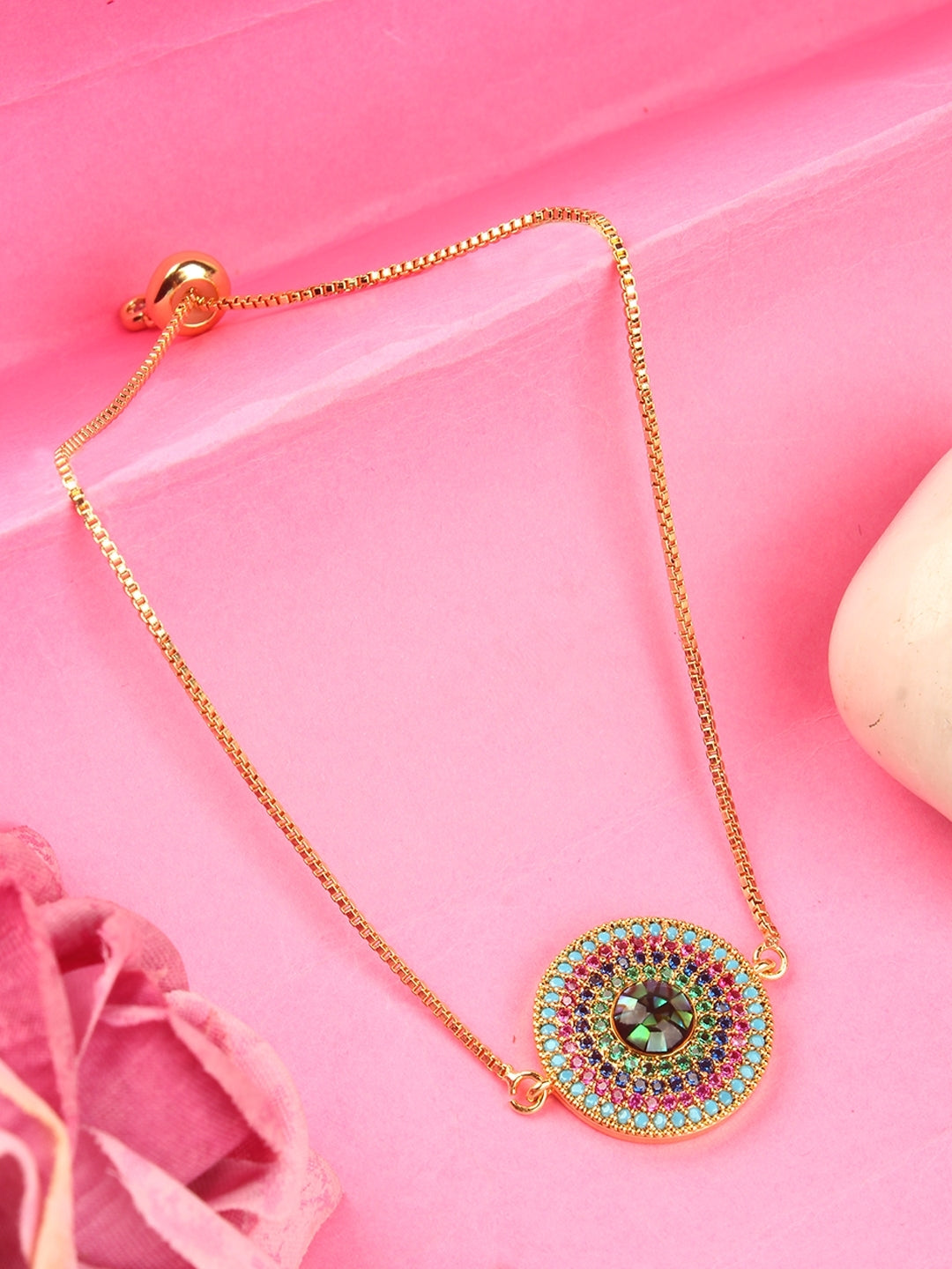 Gold-Plated Blue & Pink CZ Studded Bracelet