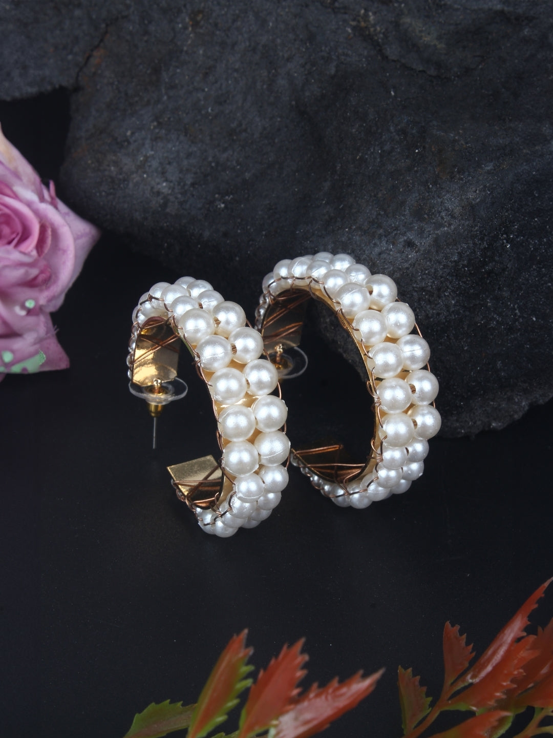 Gold-Plated Gold & White Brass Handcrafted Contemporary Drop Earrings