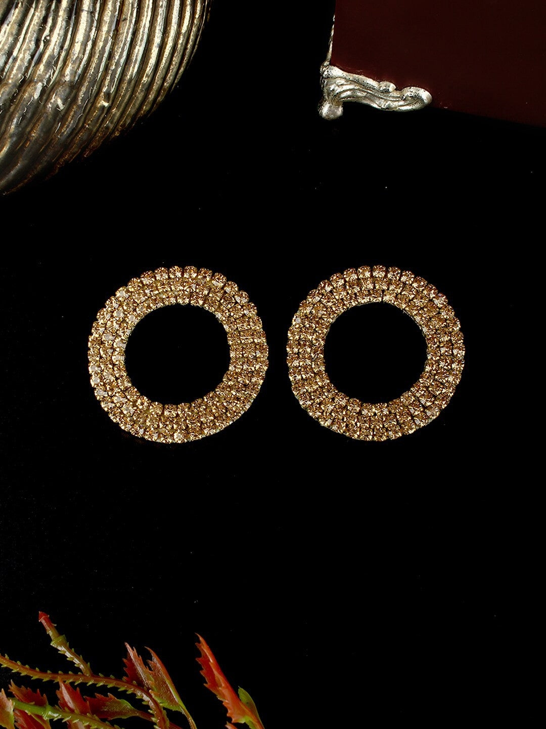 Gold-Plated Gold Rhinestone Stud Earrings