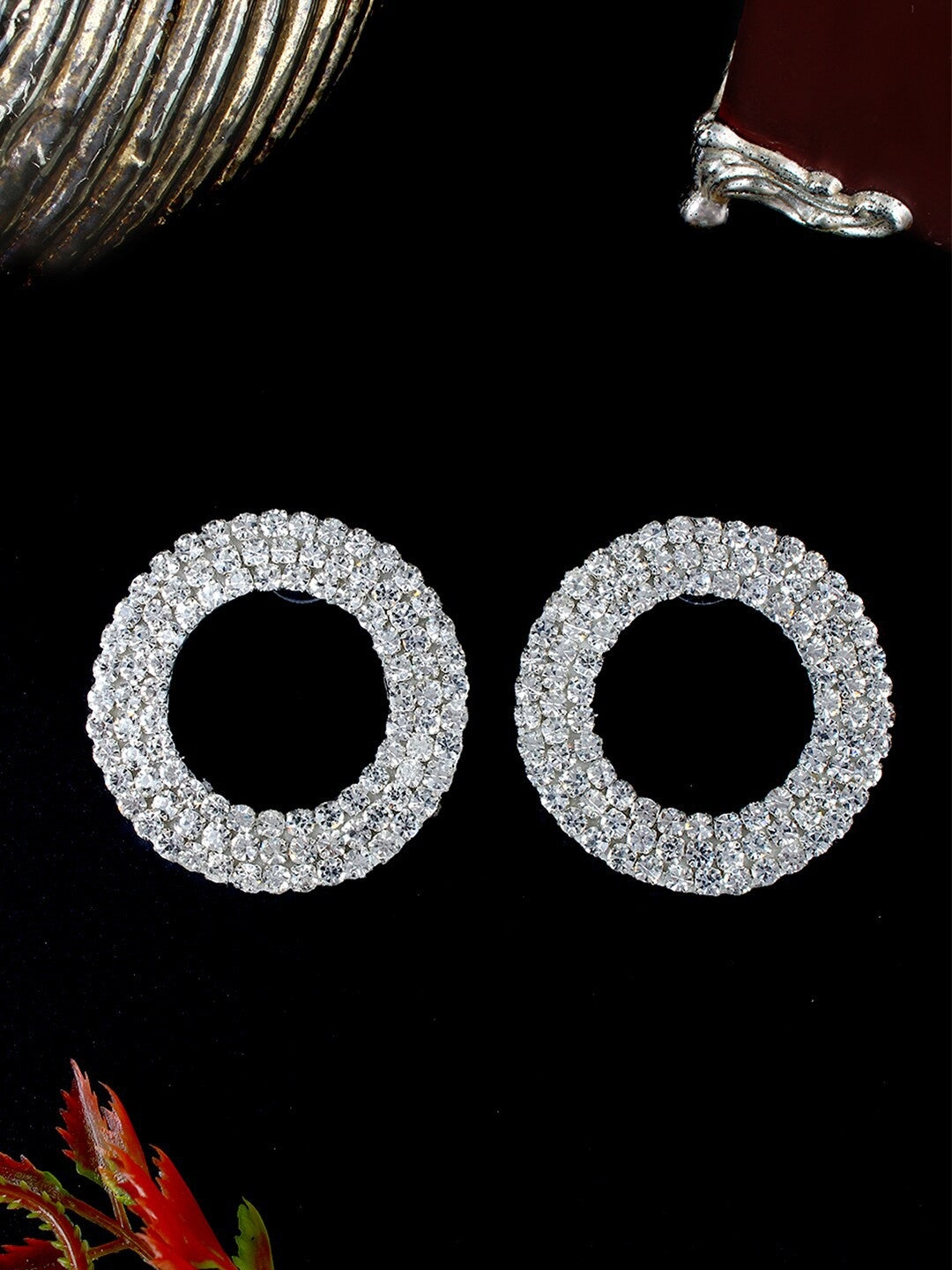 Silver-Plated White Rhinestone Stud Earrings