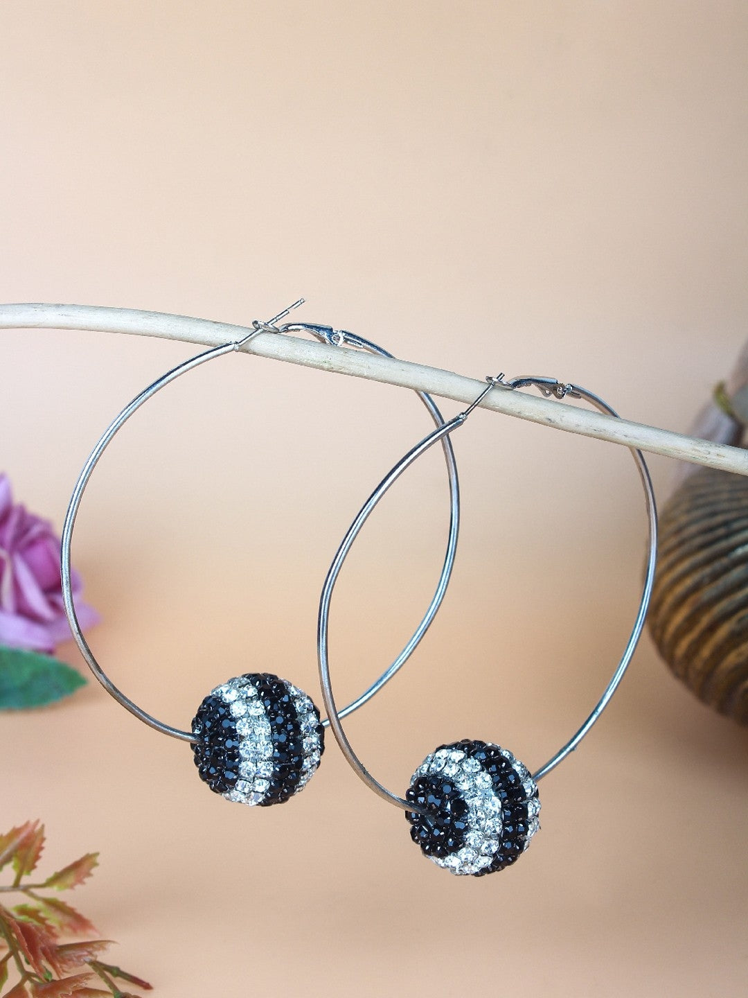 Silver&Black Rhinestone Drop Earrings