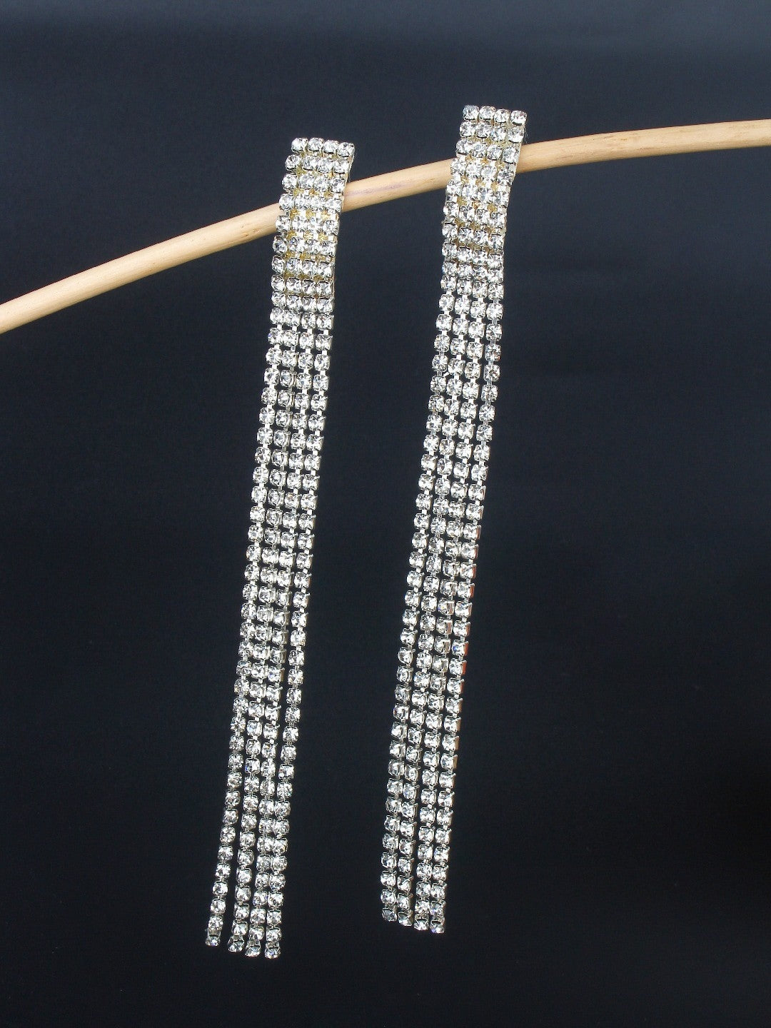 Silver-Plated White Rhinestone Drop Earrings