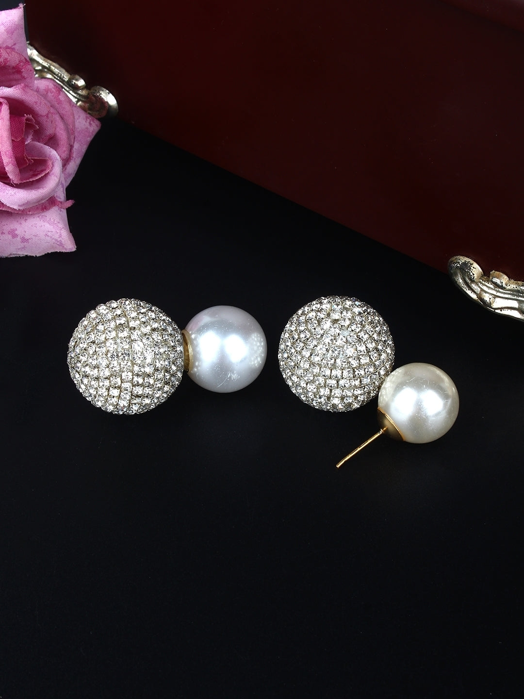 Gold-Plated Gold & White Rhinestone Studded Contemporary Brass Studs
