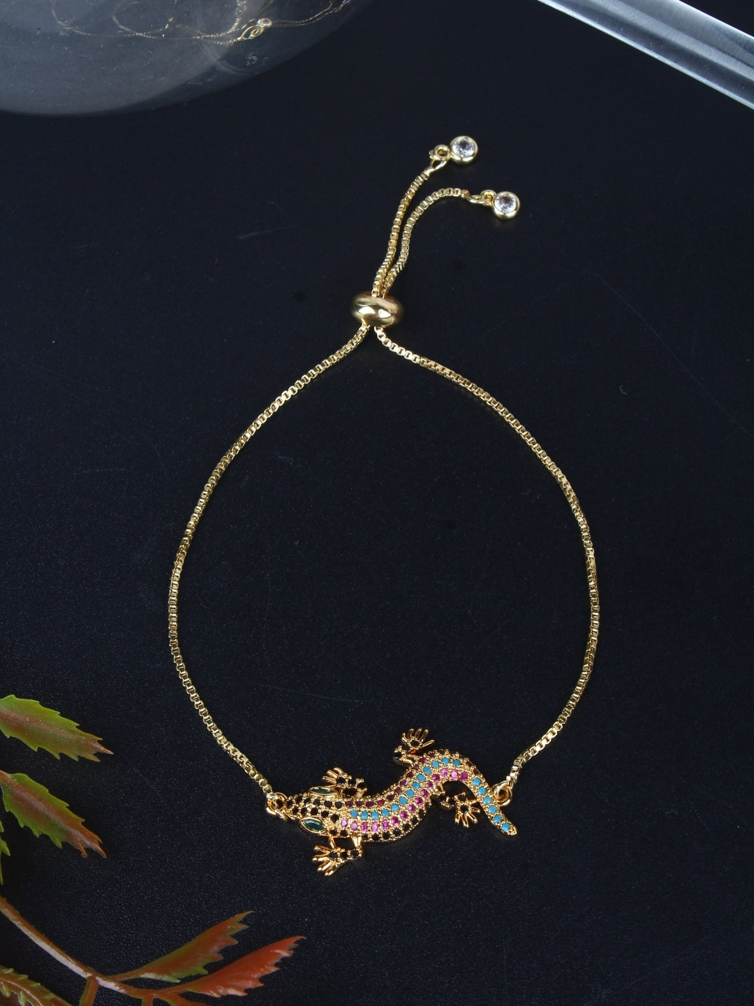 Gold-Plated Gold & Multi Cubic Zirconia Studded Brass Charm Bracelet