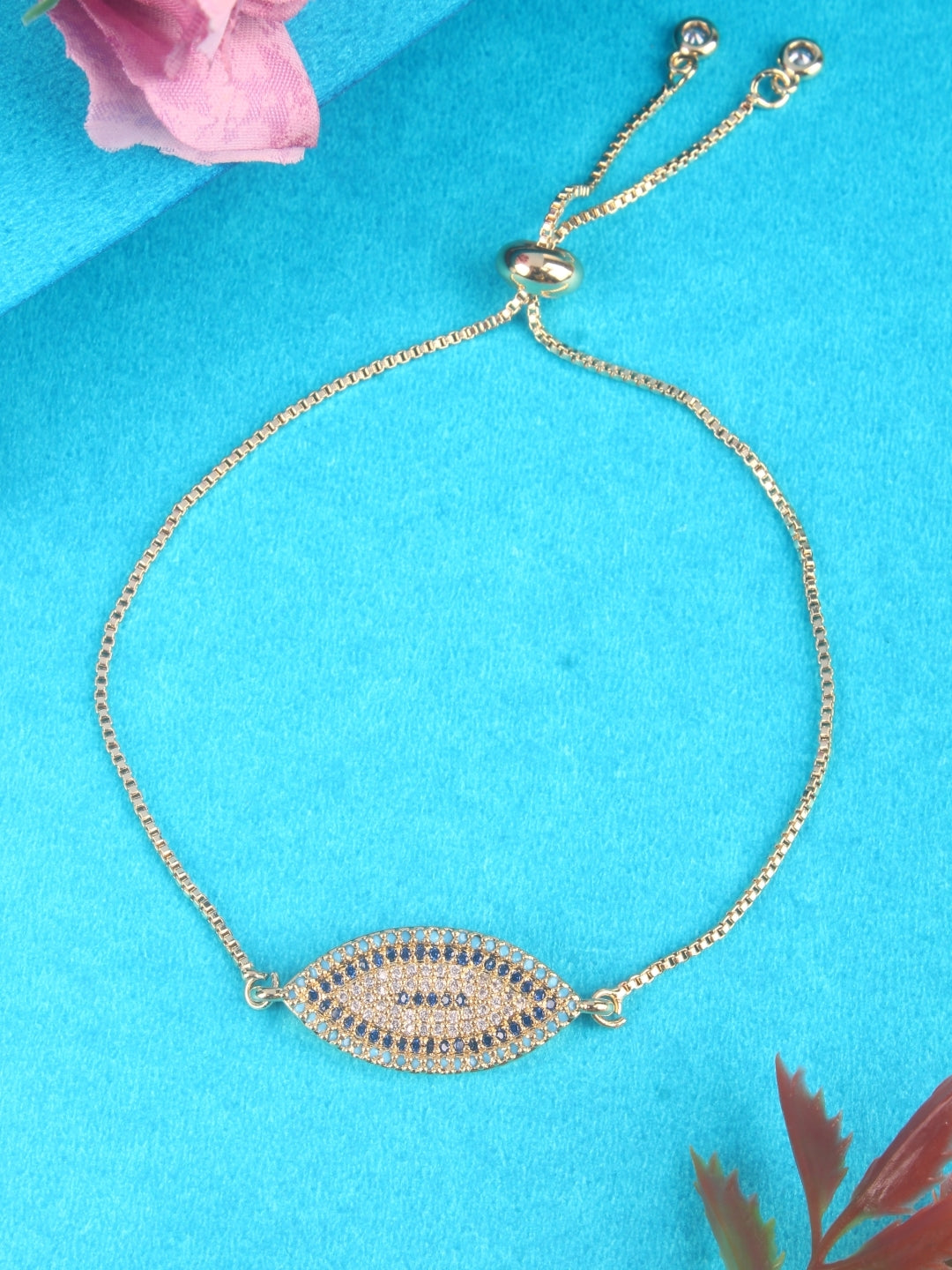 Gold-Plated Gold & Transparent Cubic Zirconia Studded Brass Charm Bracelet