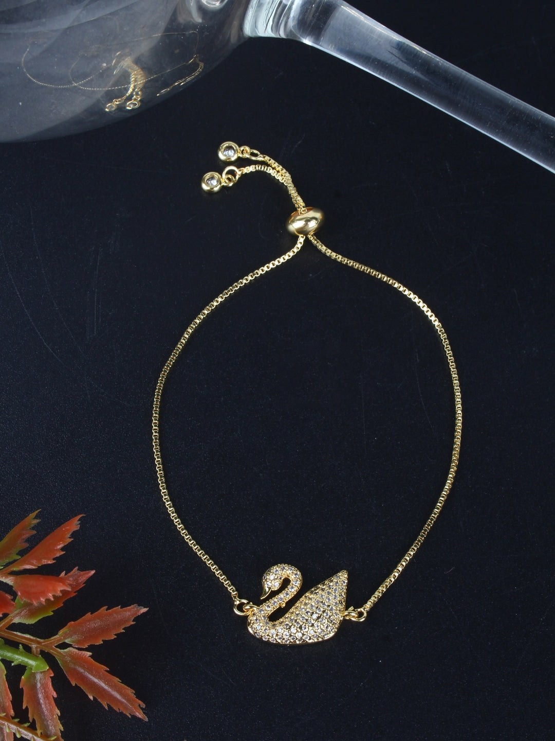 Gold-Plated Gold & Transparent Cubic Zirconia Studded Brass Charm Bracelet