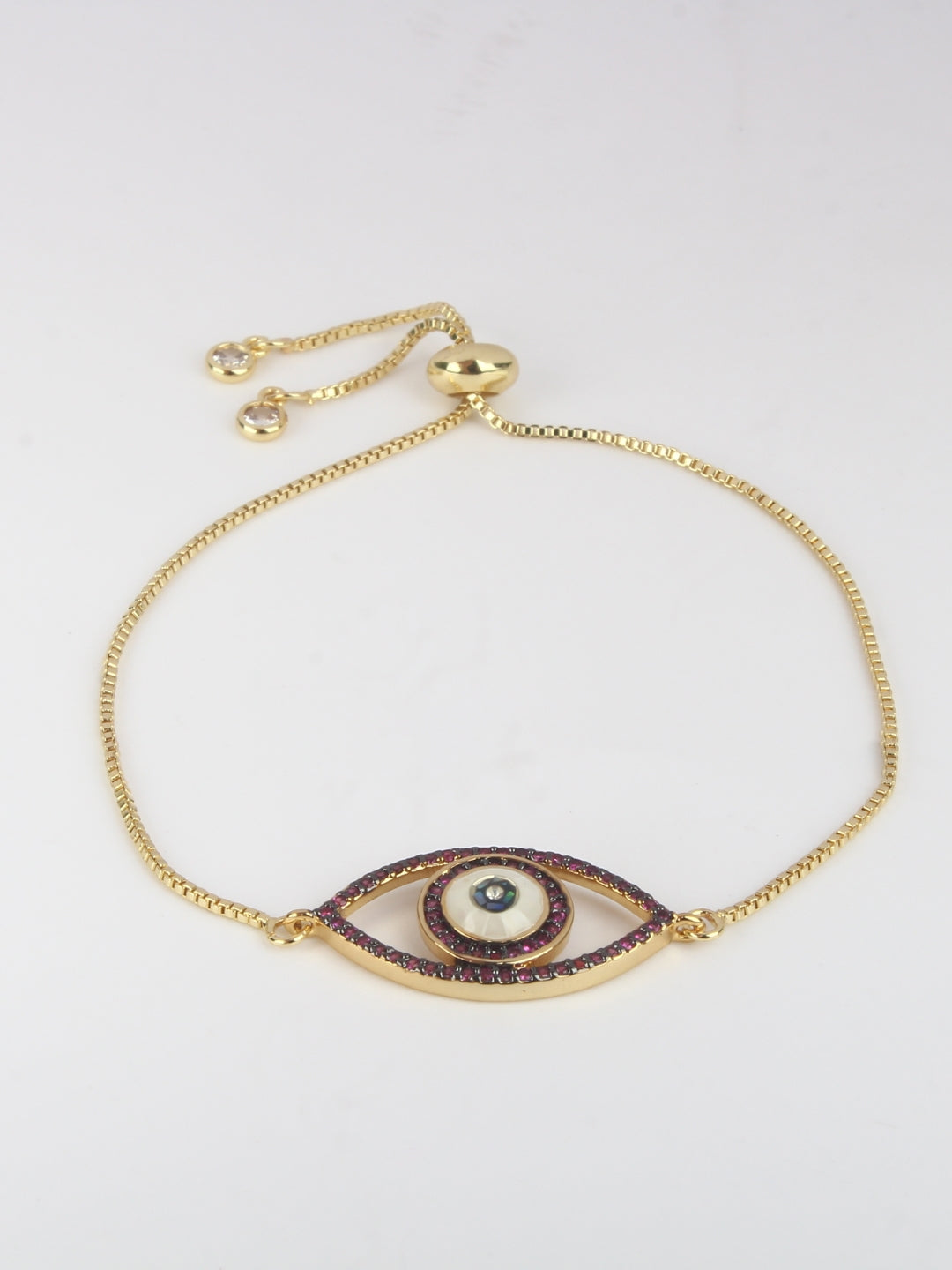 Gold-Plated Gold & White Cubic Zirconia Studded Brass Charm Bracelet