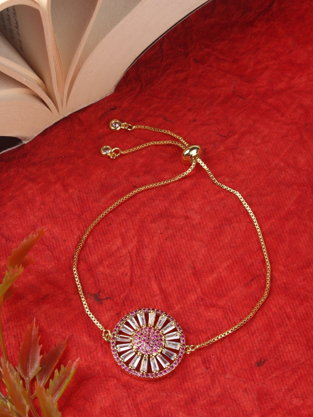 Gold-Plated Gold & Transparent Cubic Zirconia Studded Brass Charm Bracelet