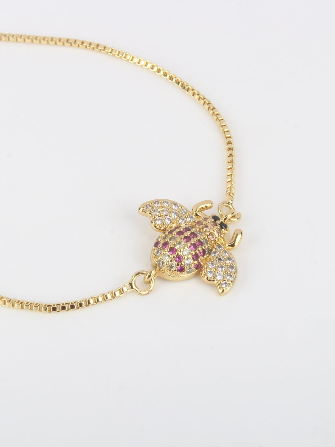 Gold-Plated Gold & Transparent Cubic Zirconia Studded Brass Charm Bracelet