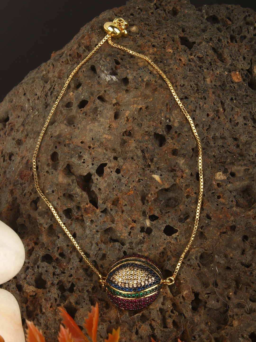 Rose Gold-Plated Transparent Rhinestone Studded Charms Bracelet