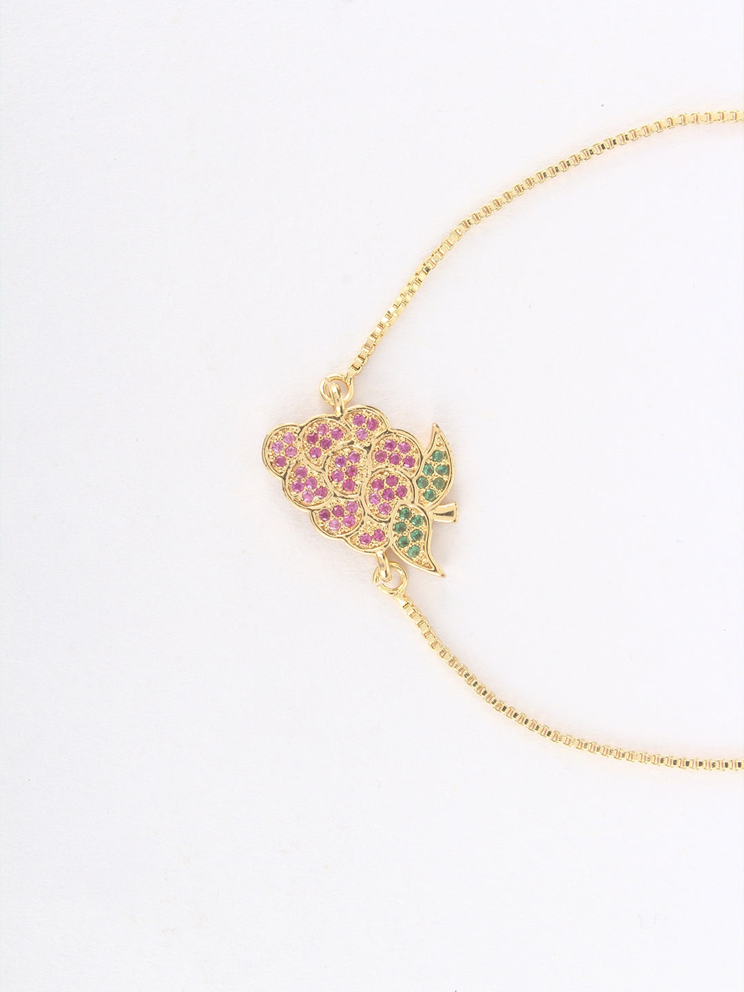 Gold & Green Brass Cubic Zirconia Gold-Plated Handcrafted Charm Bracelet