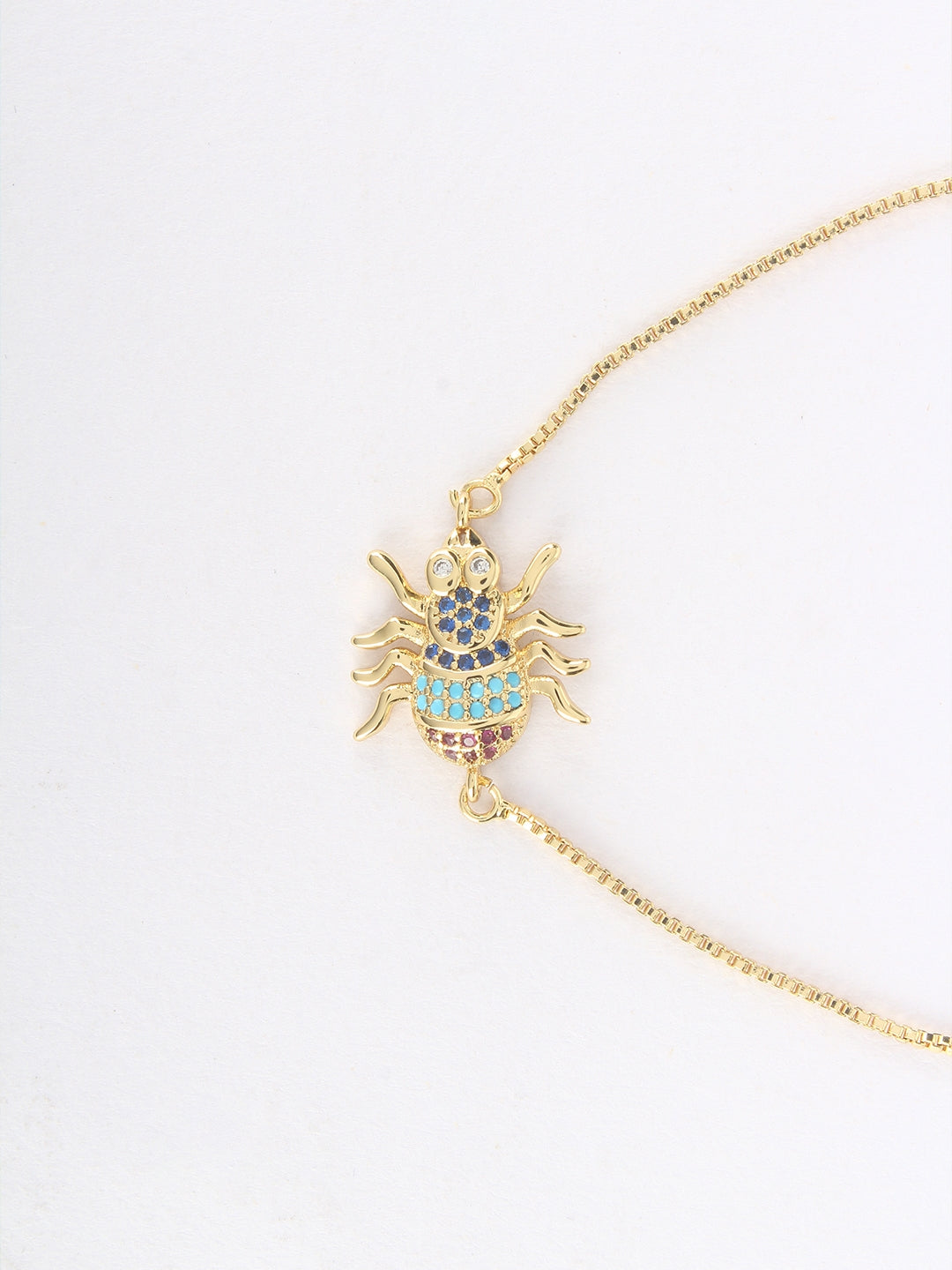 Gold & Blue Brass Cubic Zirconia Gold-Plated Handcrafted Charm Bracelet