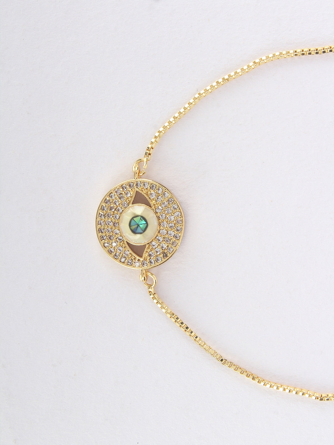 Gold & Green Brass Cubic Zirconia Gold-Plated Handcrafted Charm Bracelet