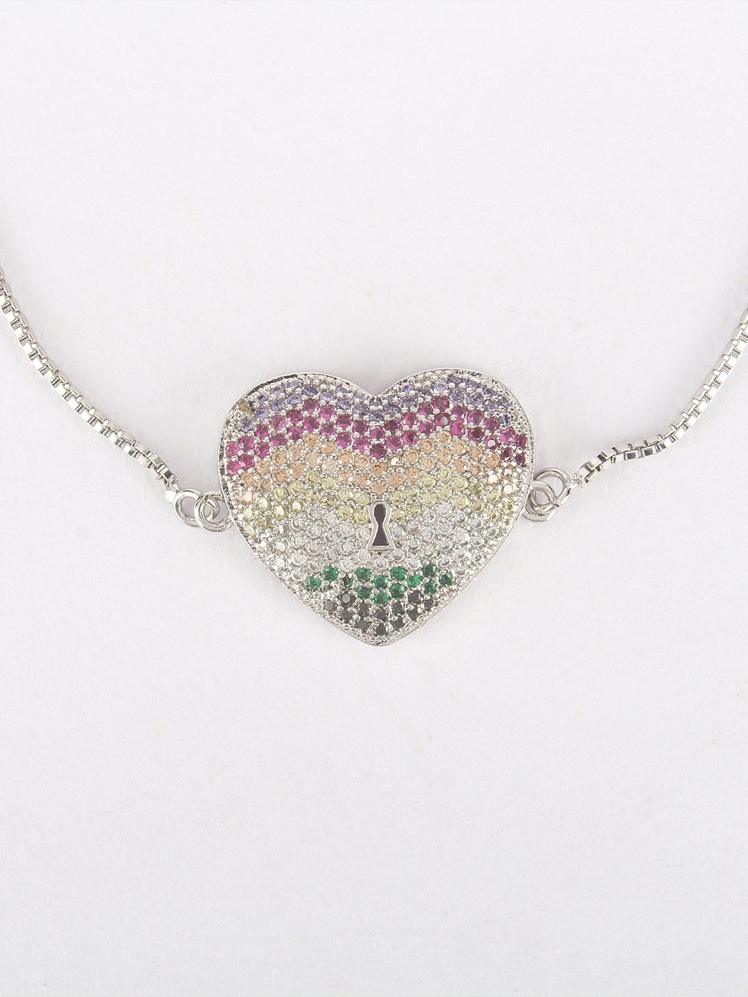 Gold & Multi Brass Cubic Zirconia Gold-Plated Handcrafted Charm Bracelet