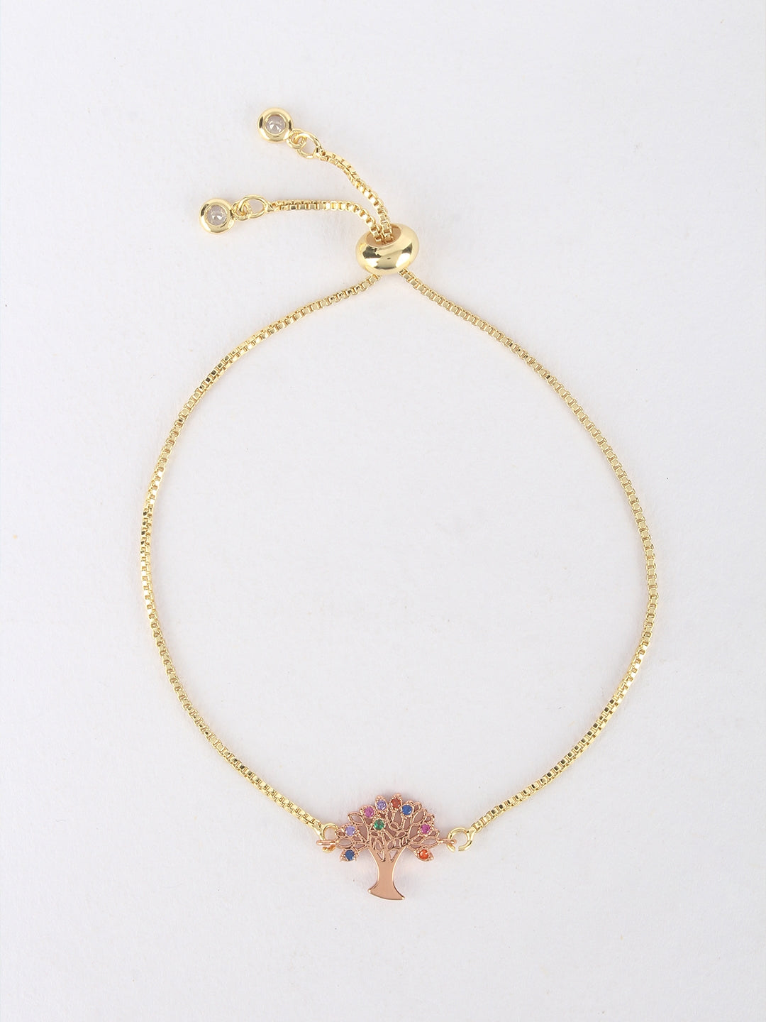 Gold & Multi Brass Cubic Zirconia Gold-Plated Handcrafted Charm Bracelet