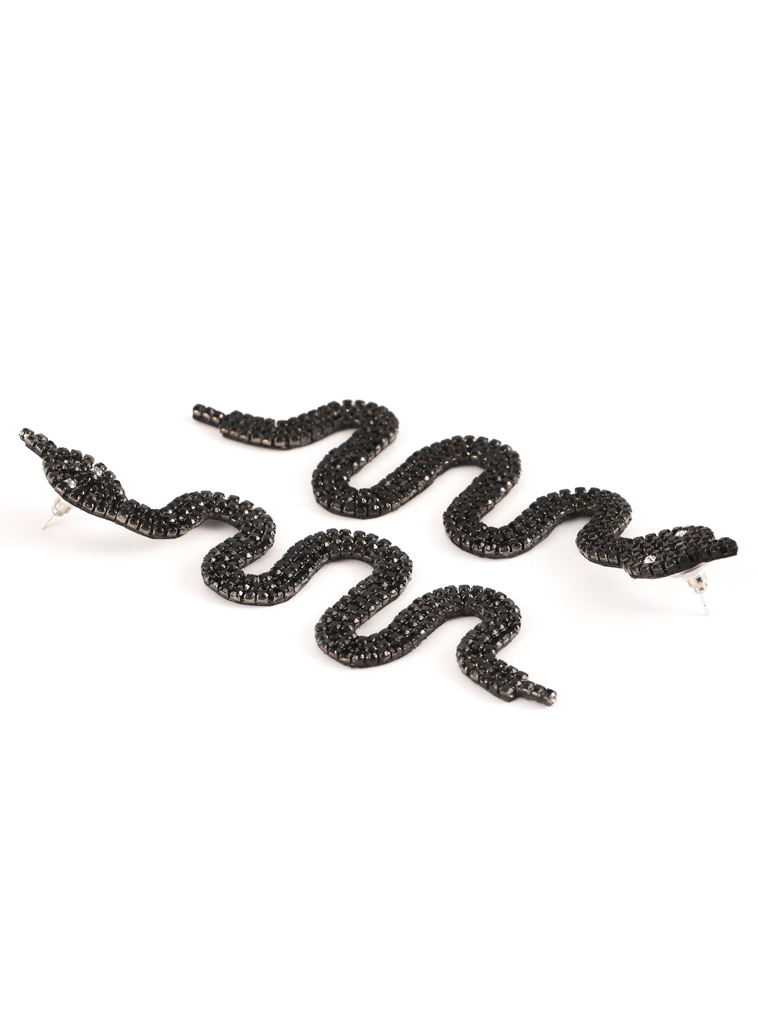 Brass-Plated Black Rhinestone Studded Brass Handcrafted Drop Earrings