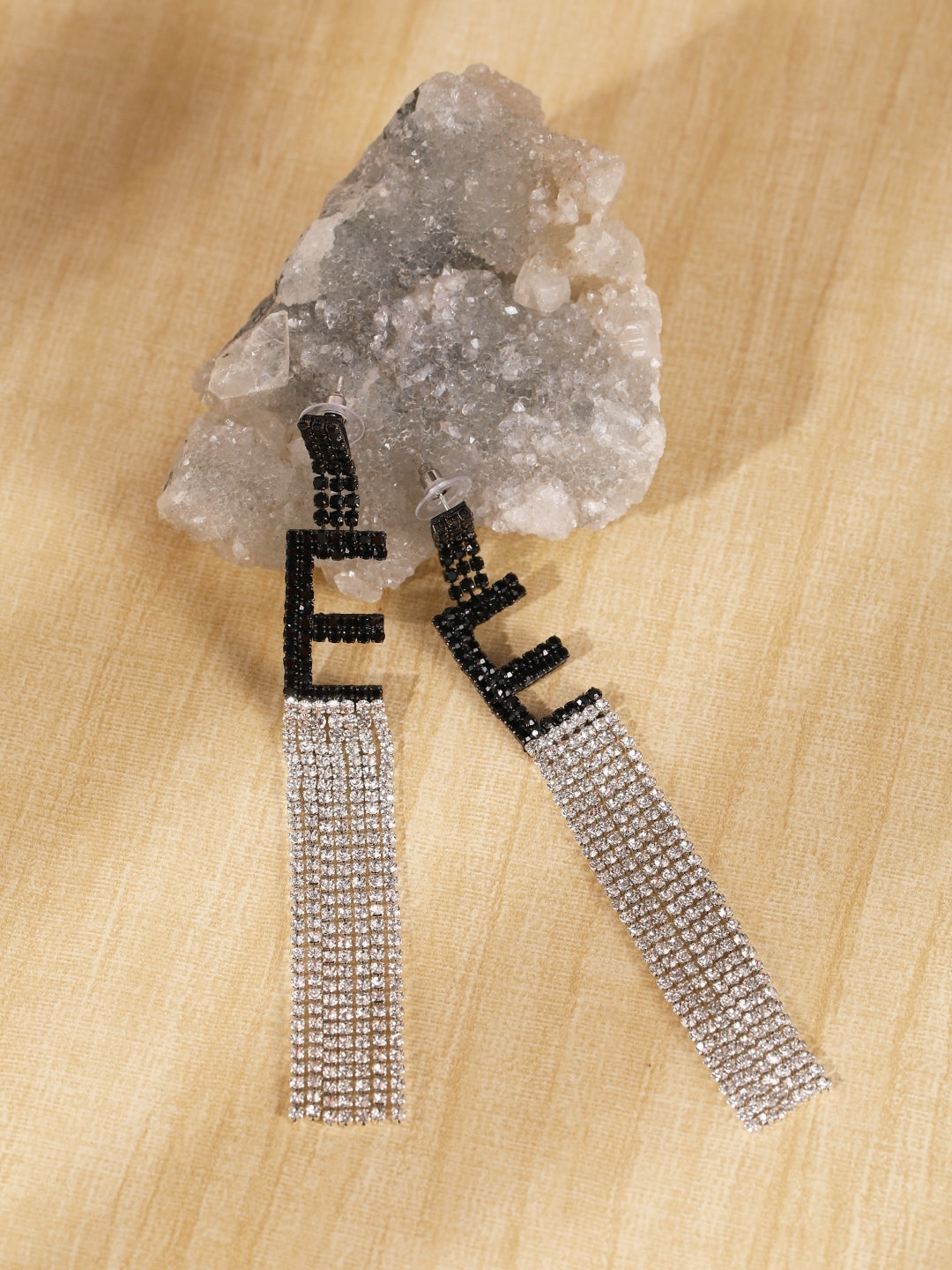 Silver-Plated Silver Rhinestone Studded Brass Handcrafted Drop Earrings