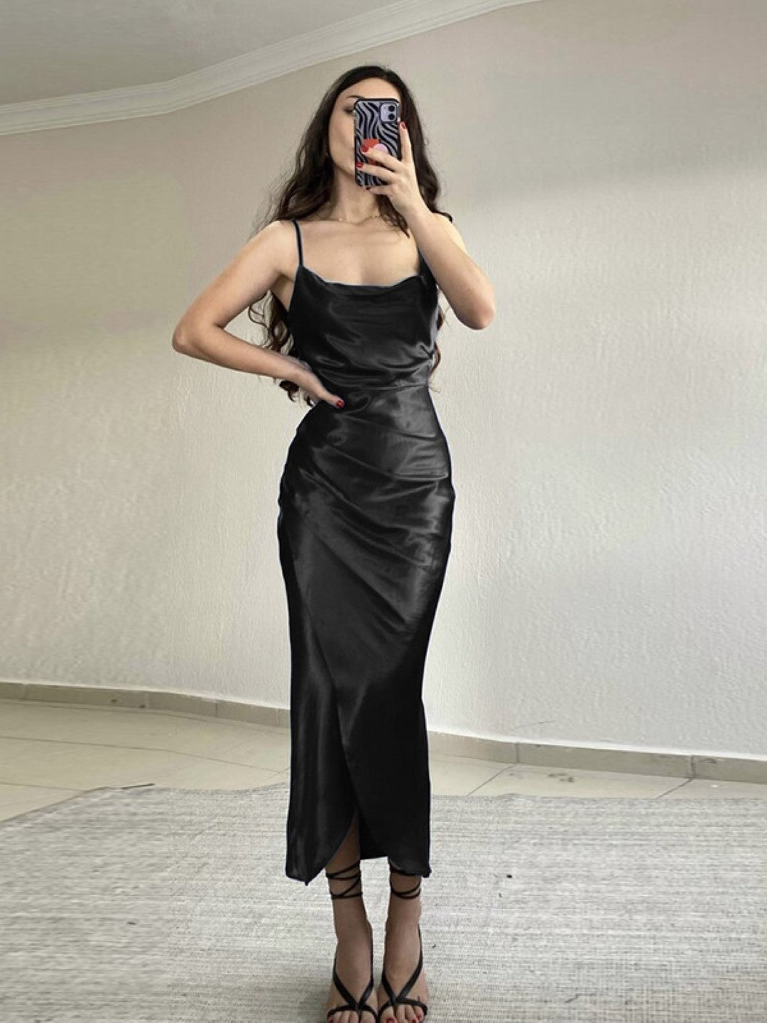 Black Shoulder Straps Bodycon Sleeveless Solid Maxi Polyester Dress