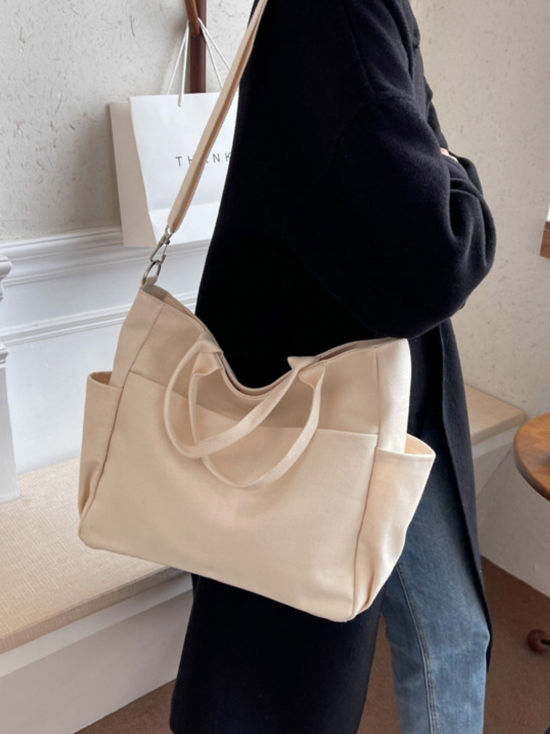 Canvas Structured Shoulder Bag