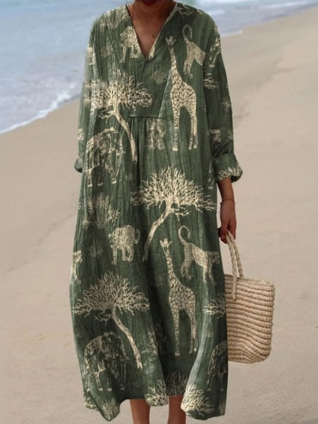 Green Safari Animal Print Maxi Dress