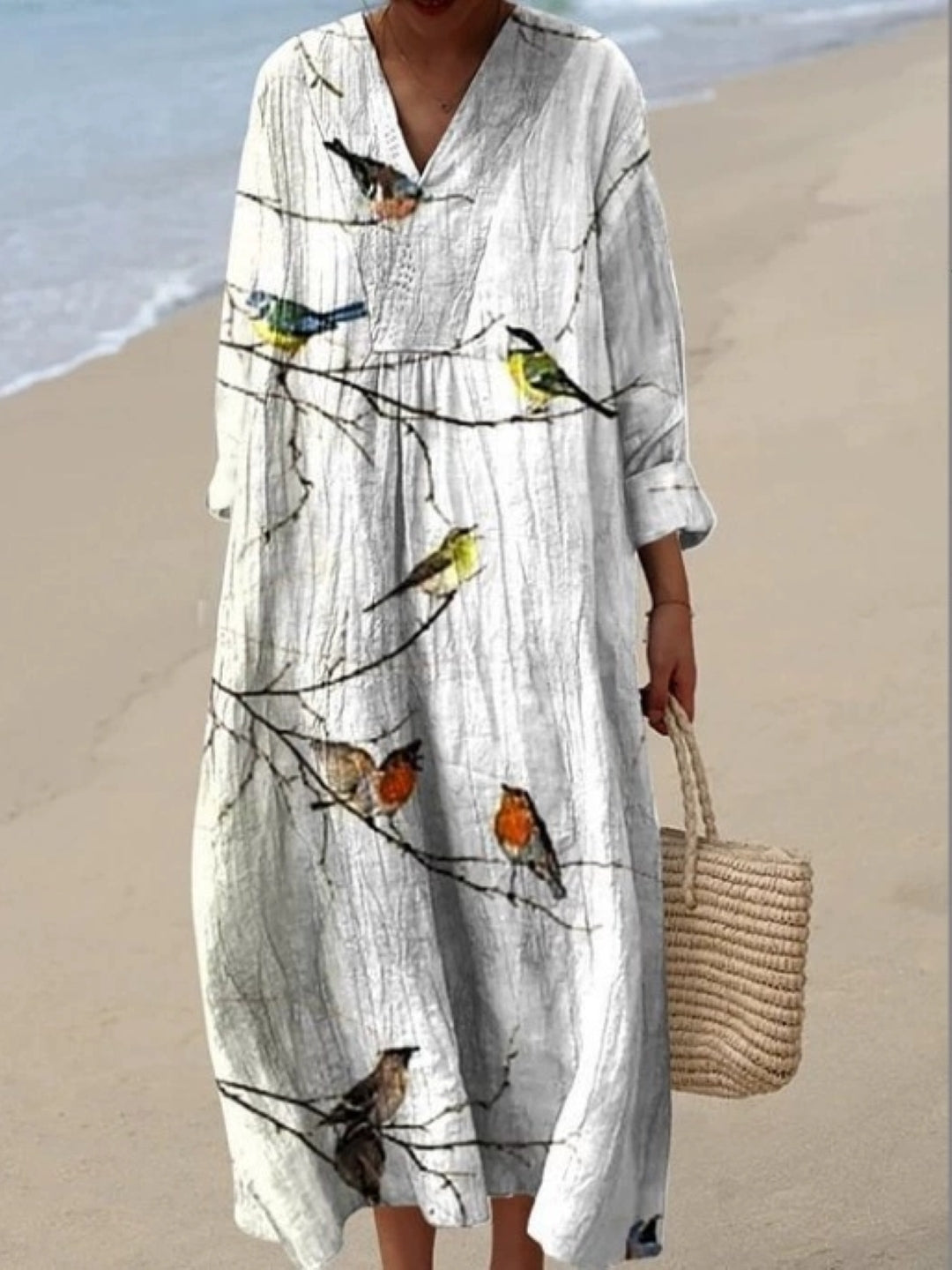 White Bird Print Maxi Dress