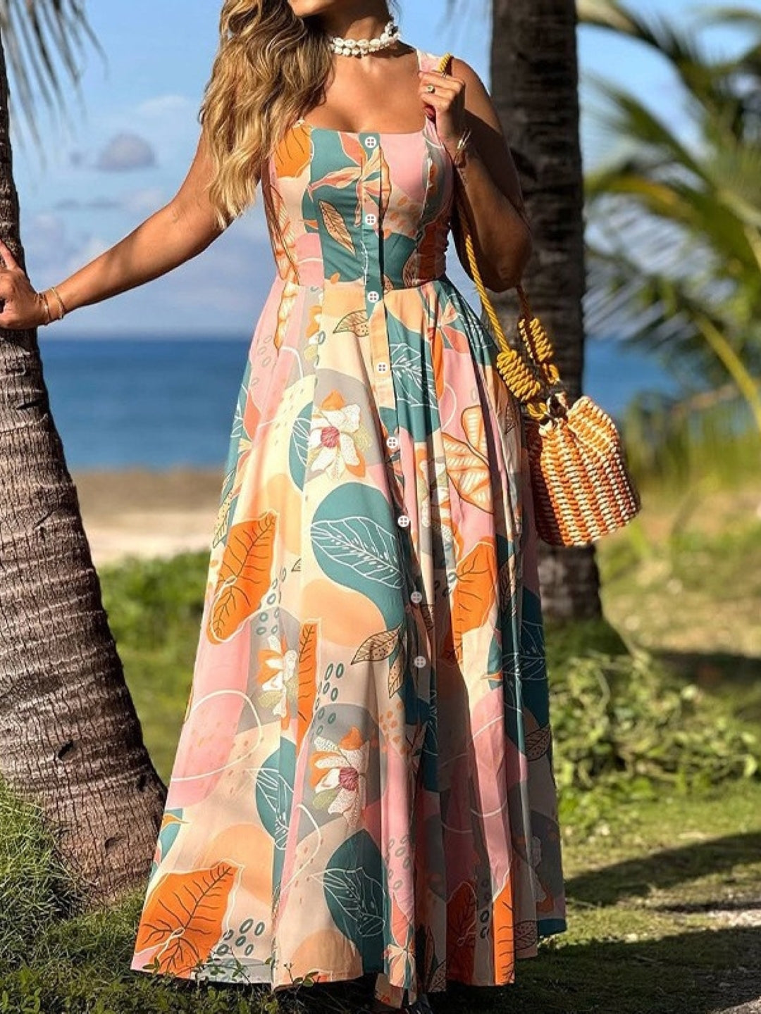 Tropical Breeze Button Down Maxi Dress