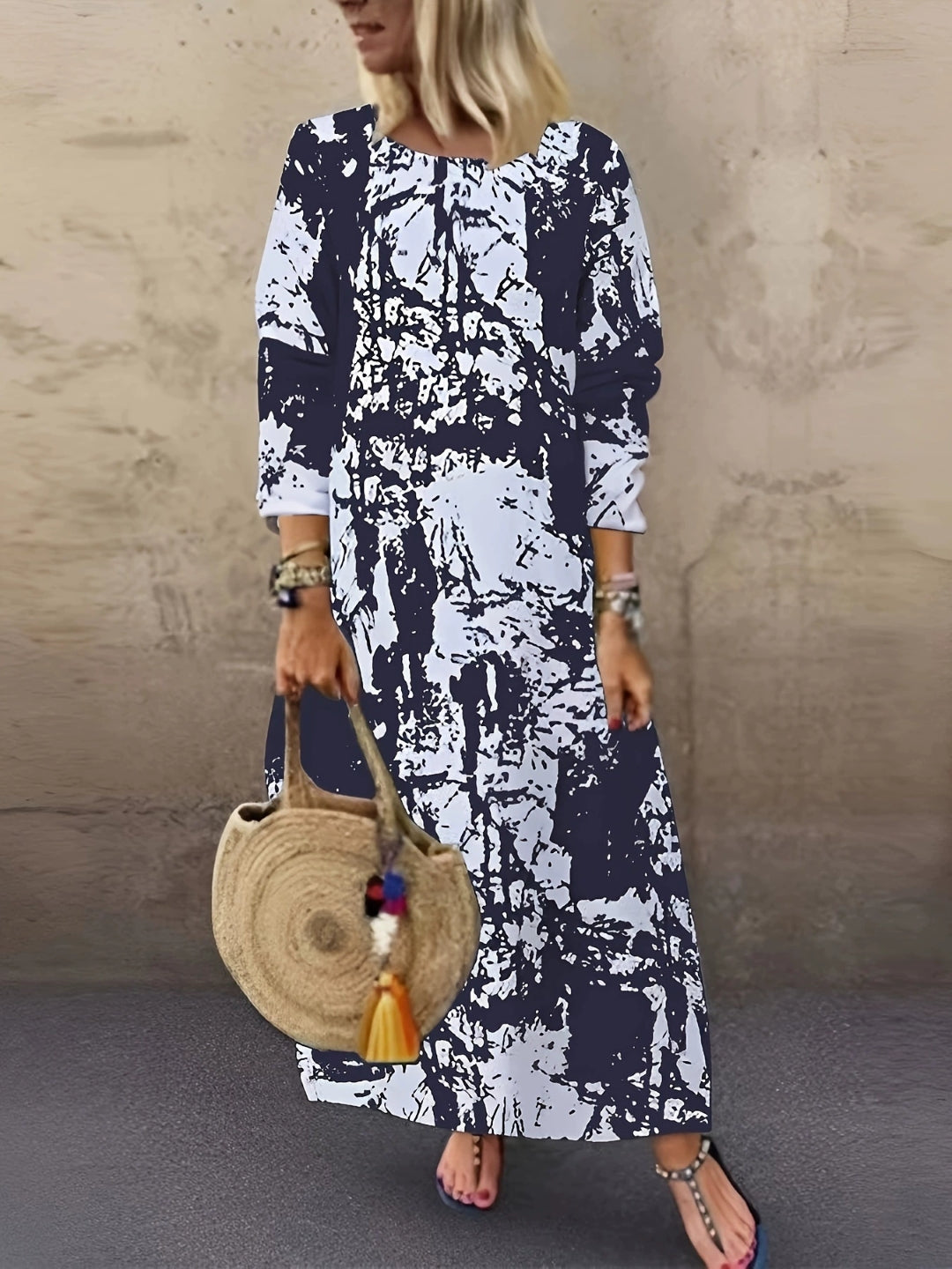 Blue Abstract Print Maxi Dress