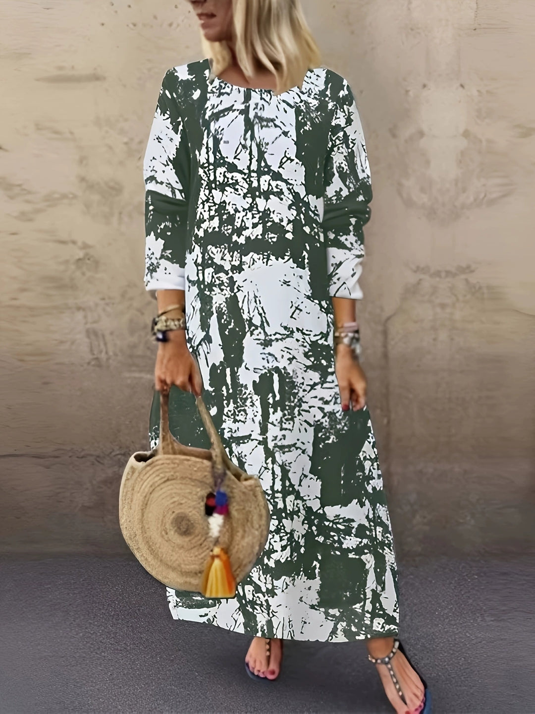Green Abstract Print Maxi Dress
