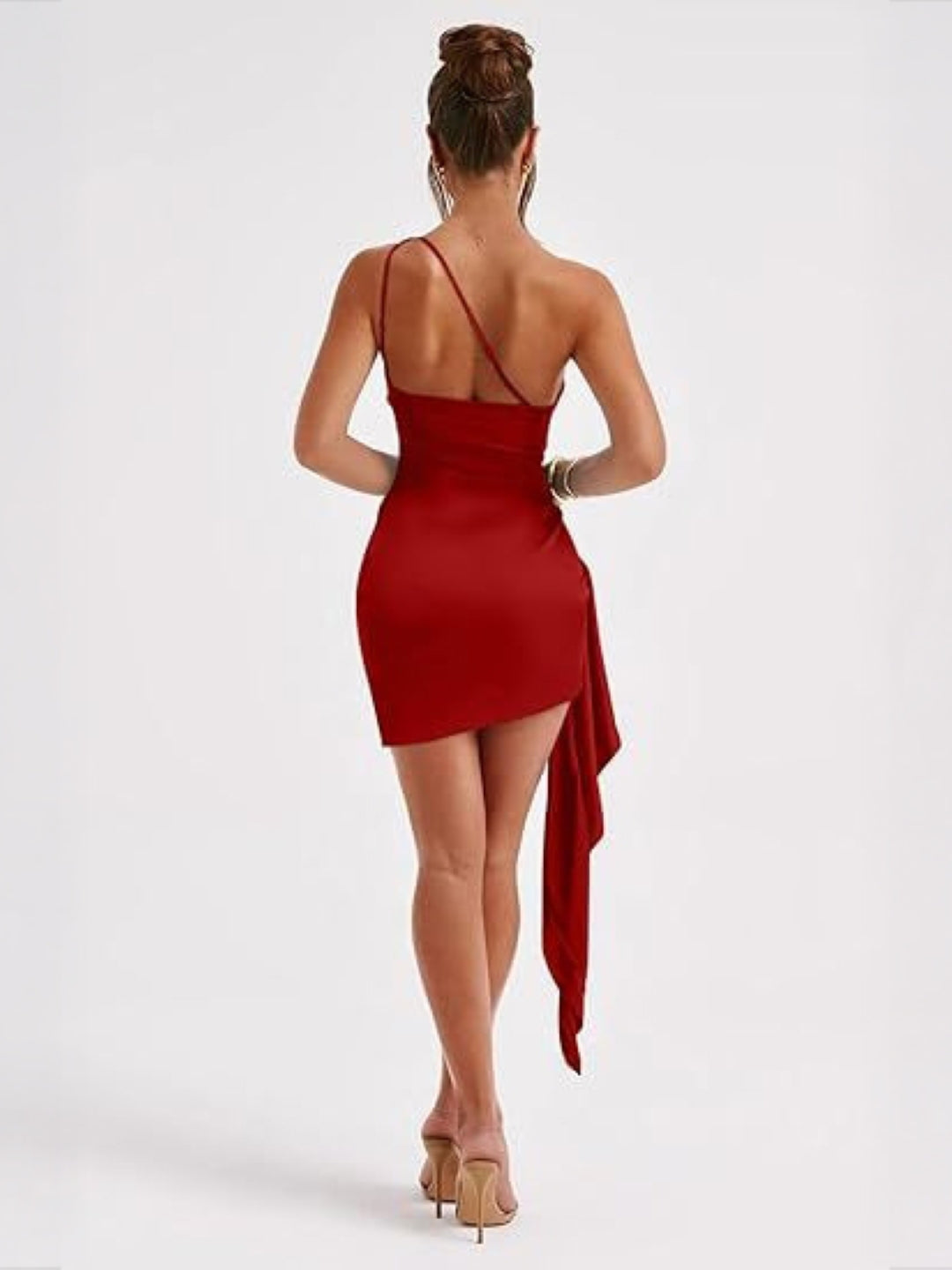 One Shoulder Burgundy Mini Dress