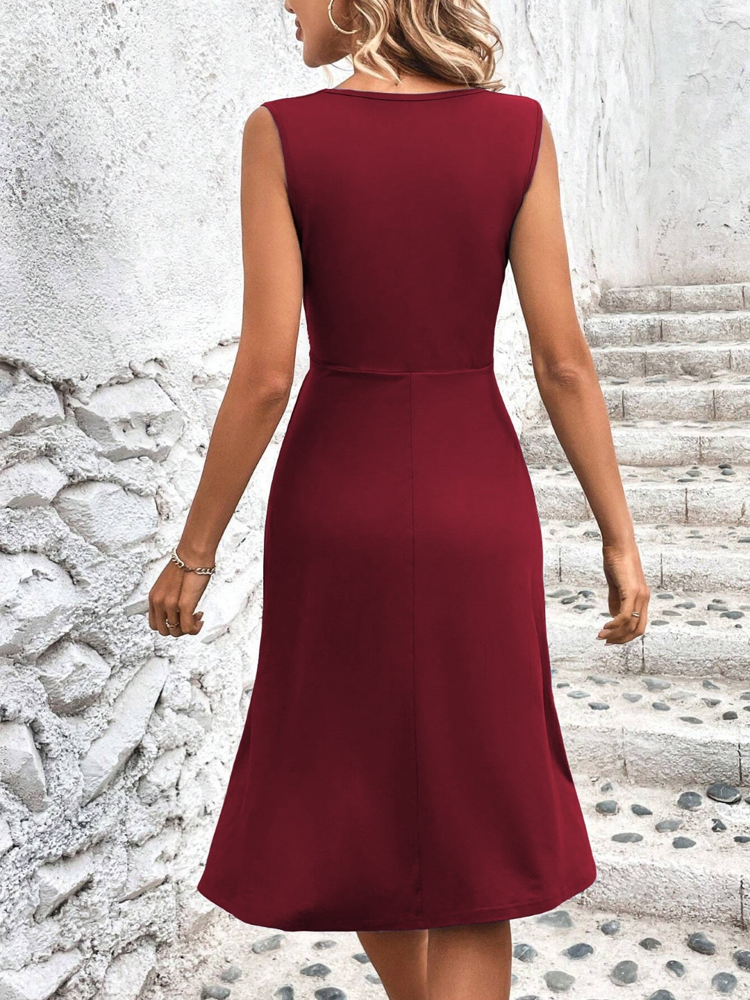 Elegant Burgundy Sleeveless Wrap Dress