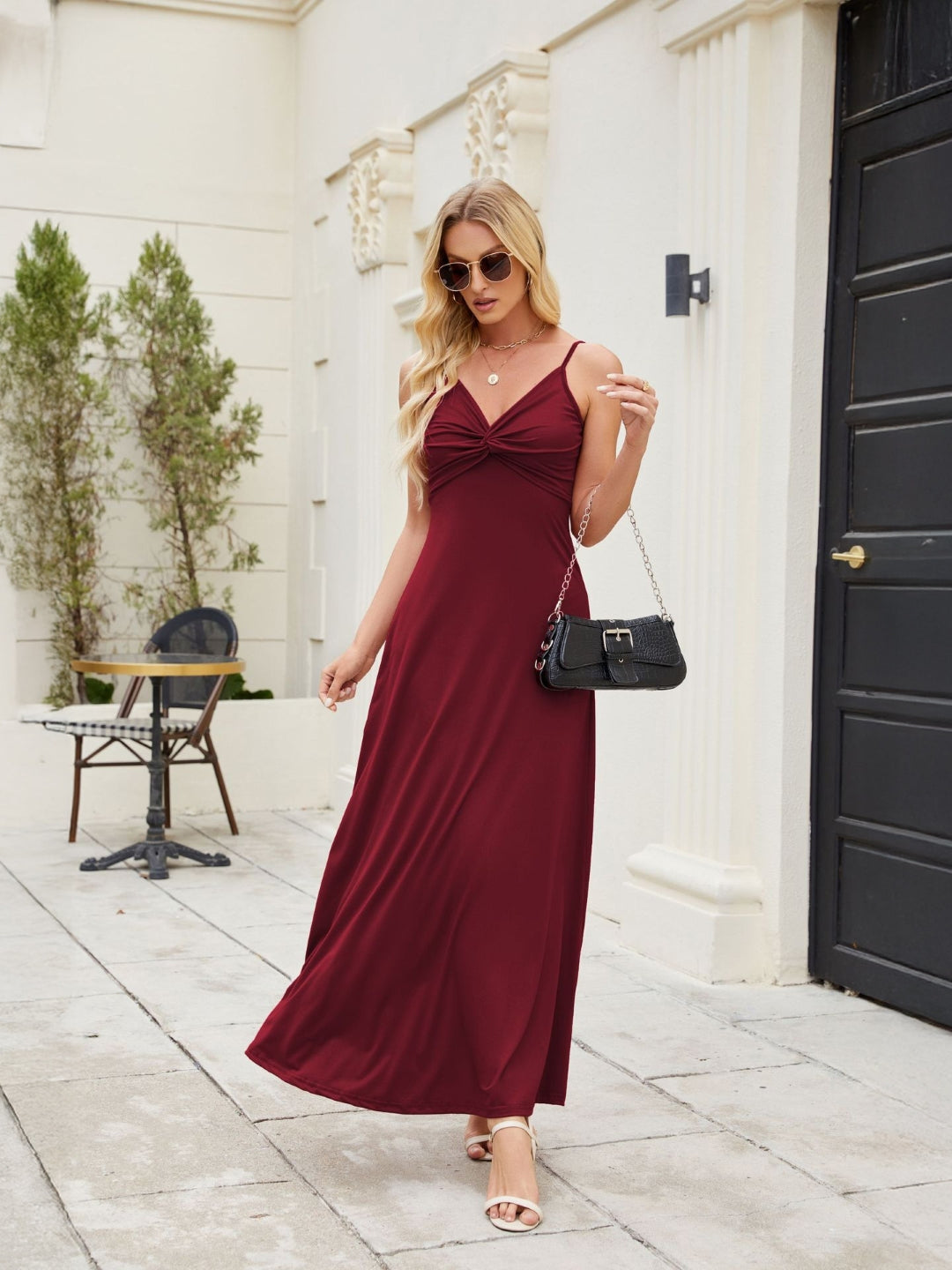 Elegant Burgundy Maxi Dress with Twist Front Detail