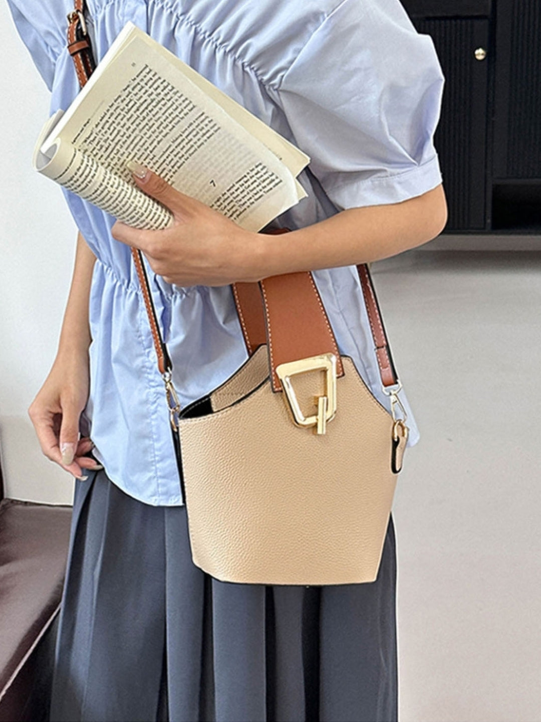 Khaki Solid One Handle Sling Bag