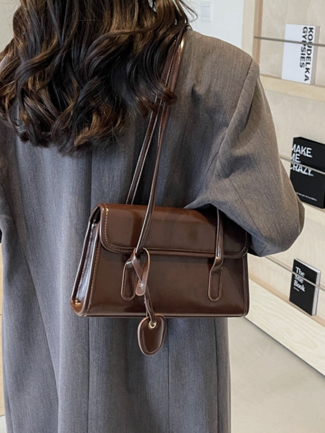 Brown Solid Two Handles Shoulder Bag