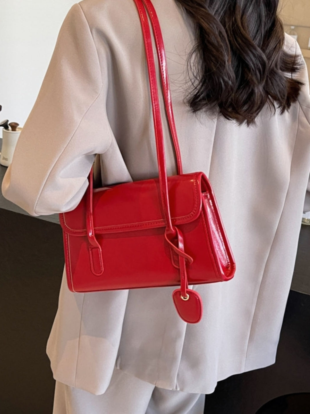 Red Solid Two Handles Shoulder Bag