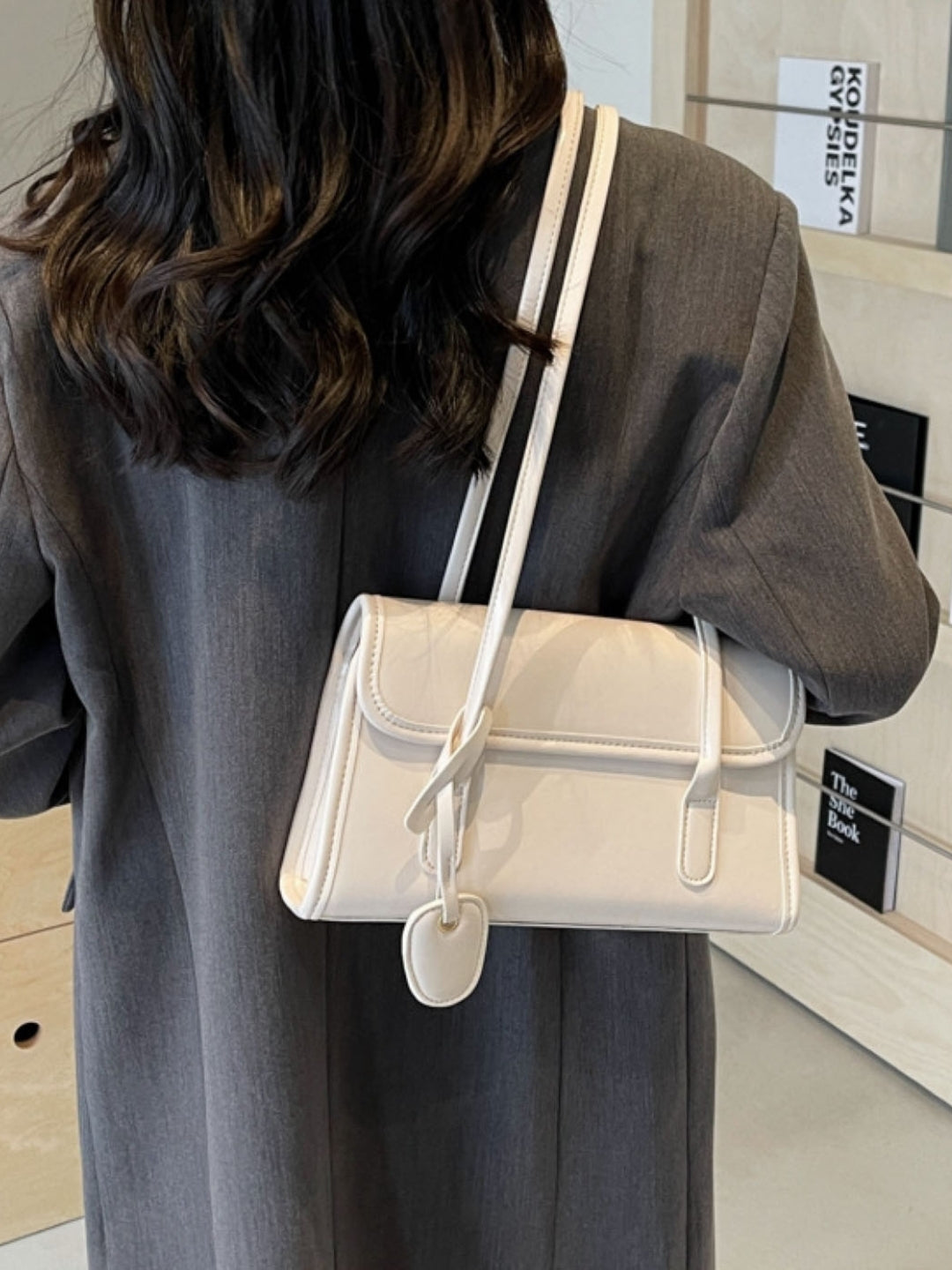 White Solid Two Handles Shoulder Bag