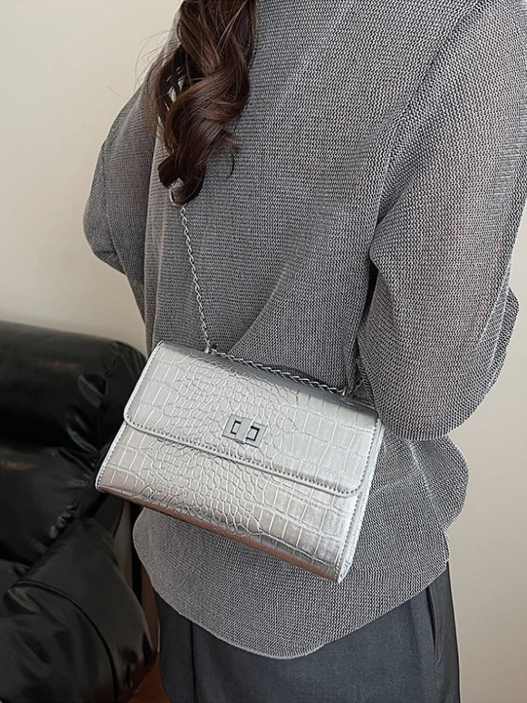Silver Textured NA Sling Bag