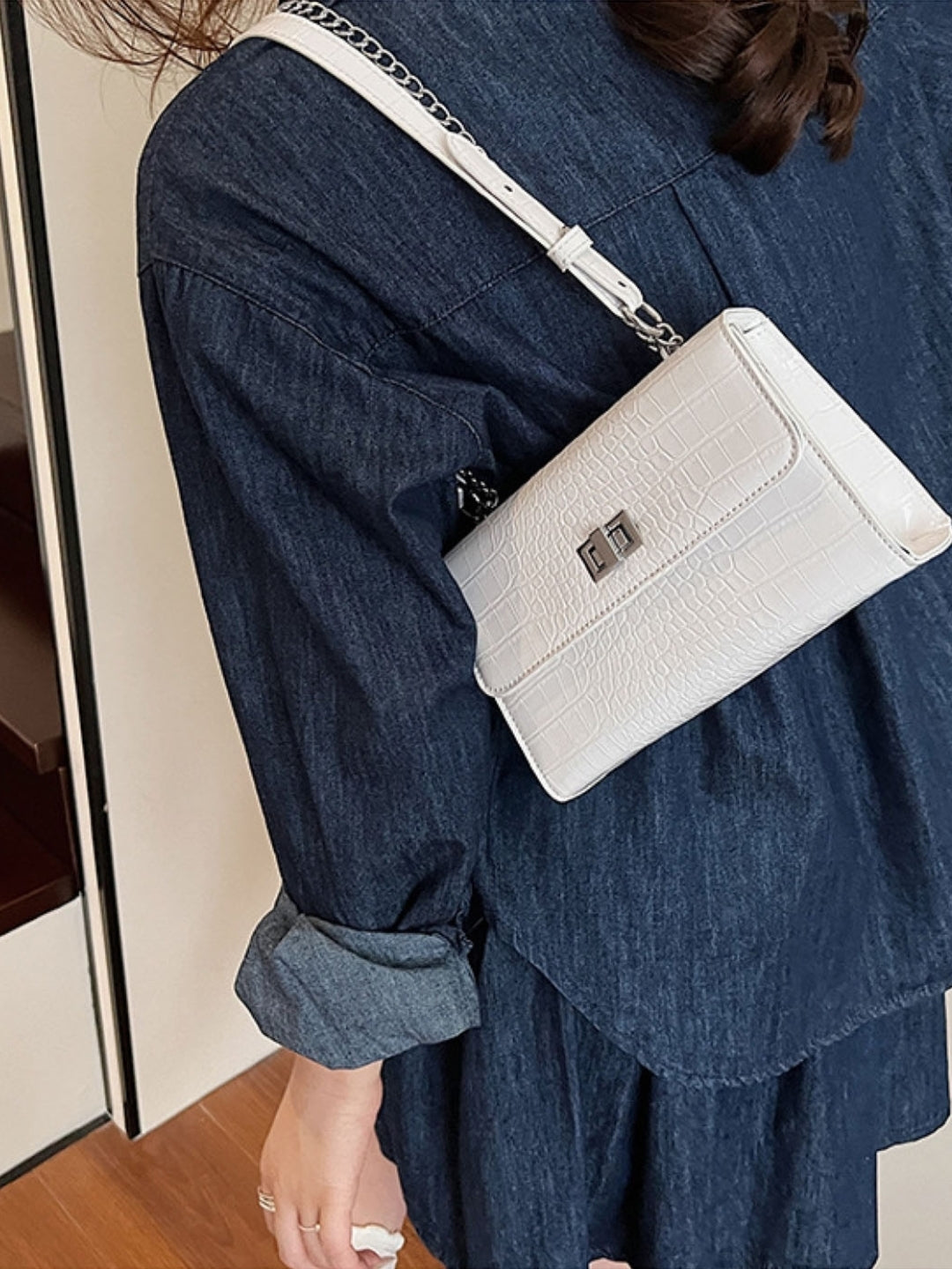 White Textured NA Sling Bag