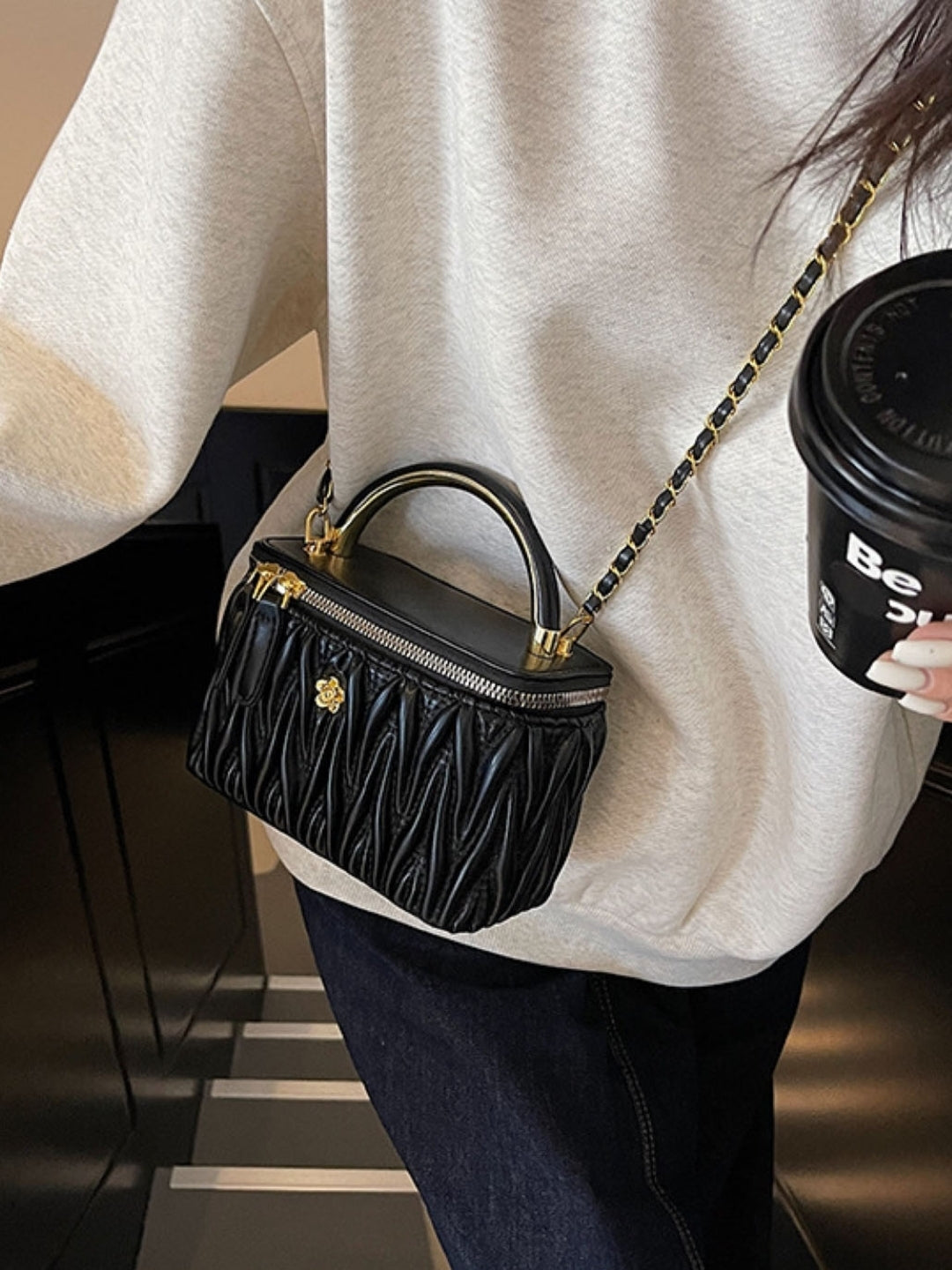 Black Embellished One Handle Sling Bag