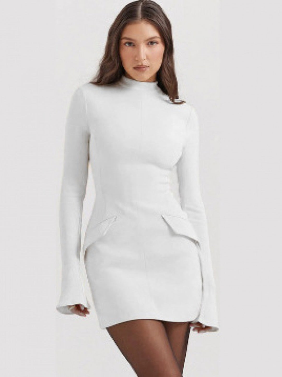 White Structured High Neck Mini Dress