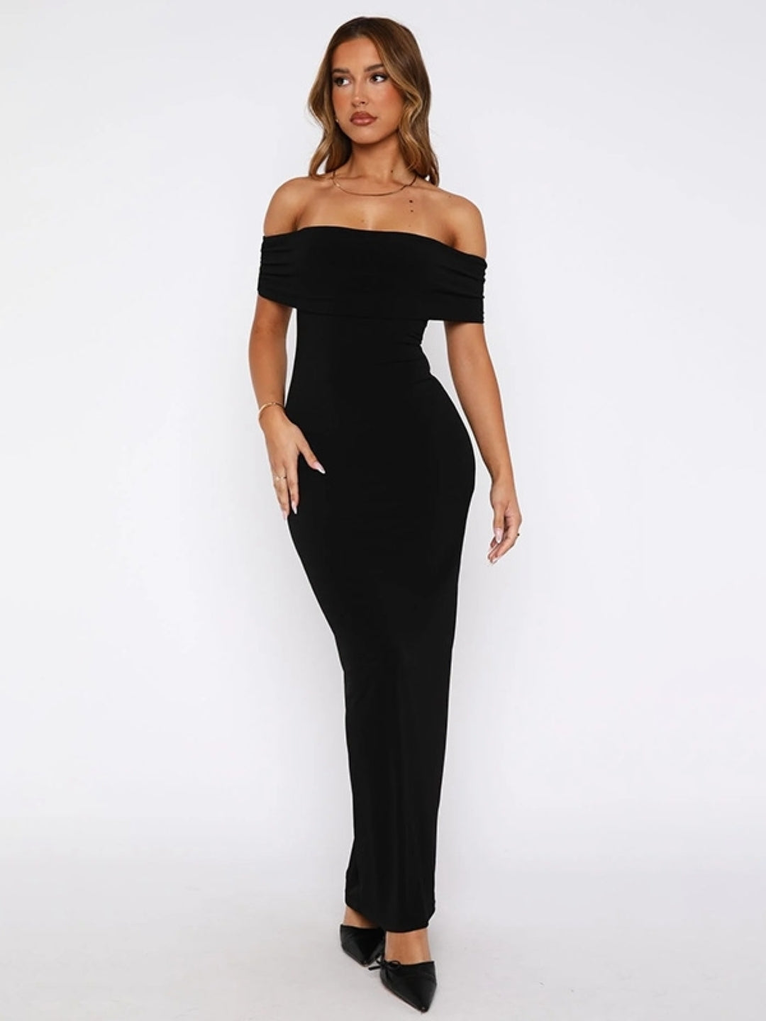 Off-Shoulder Bodycon Maxi Dress - Black