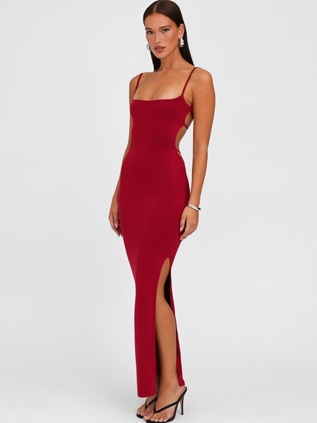 Square Neck Sleeveless Maxi Dress - Red