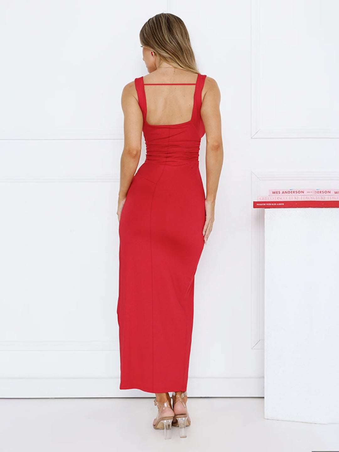 Elegant Red Sleeveless Maxi Dress with Side Slit