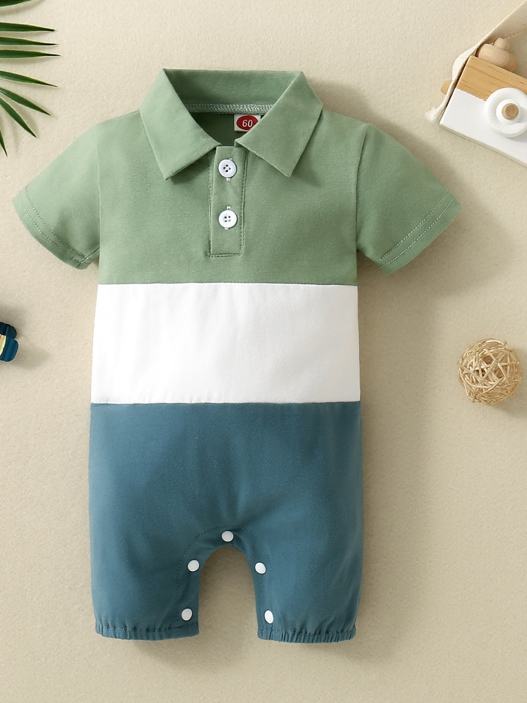 Green Cotton Regular Romper