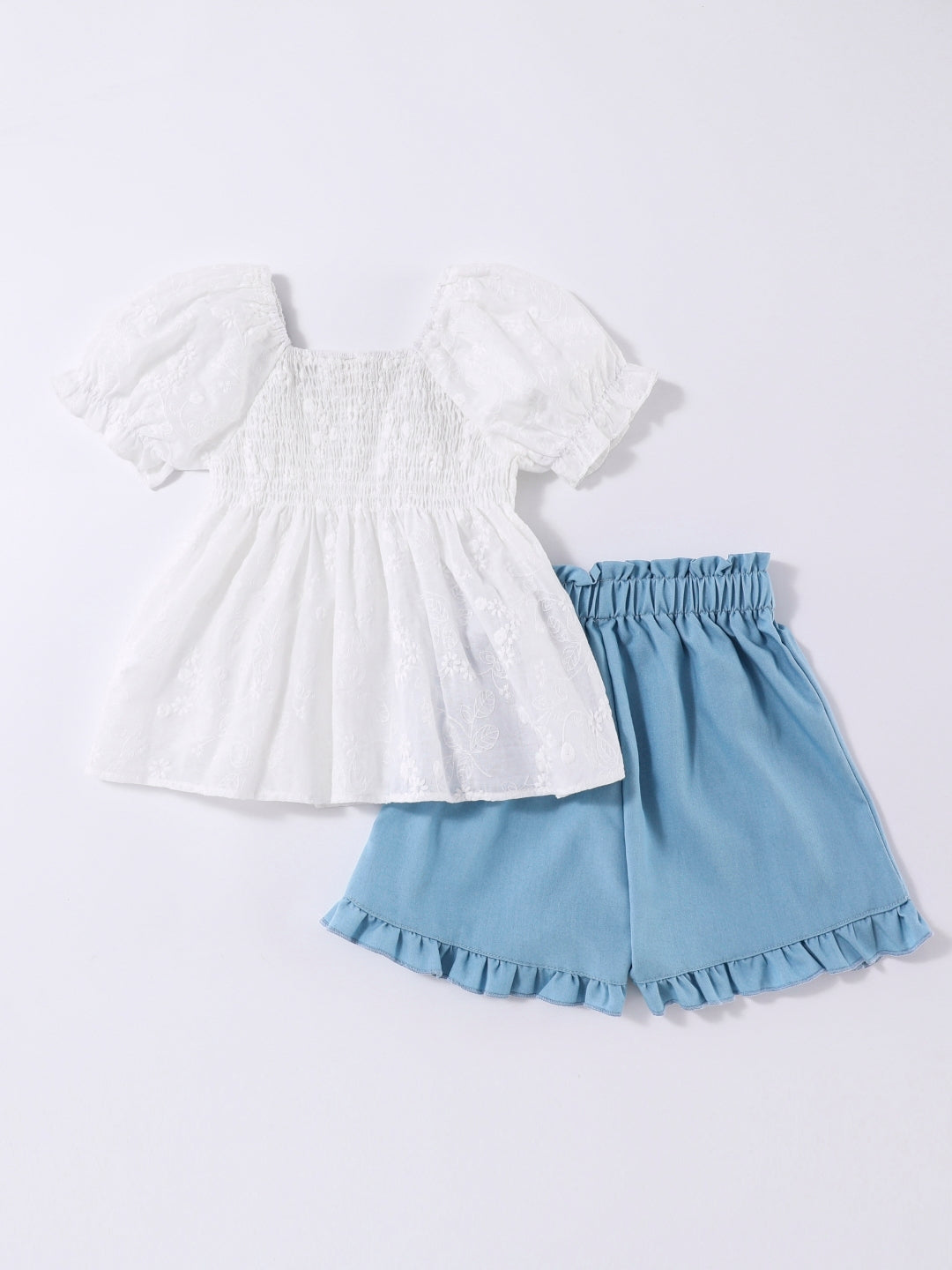 Blue Round Neck Short Sleeves Solid Top & Shorts Pure Cotton Set