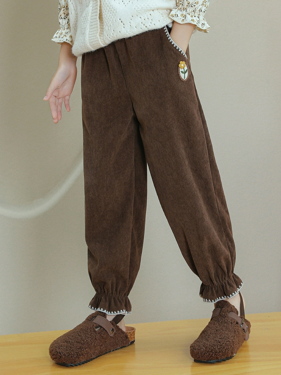 Brown Solid Regular Fit Mid-Rise Slip-On Polyester Trouser