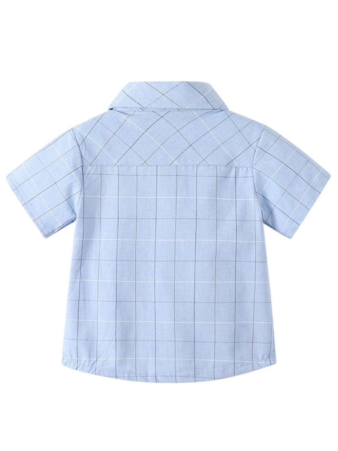 Blue Shirt Collar Short Sleeves Checked Cotton Top