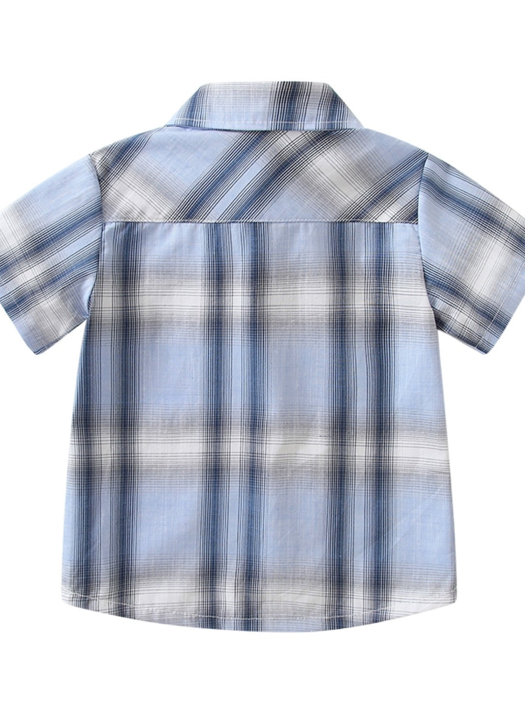 Blue Shirt Collar Short Sleeves Checked Cotton Top