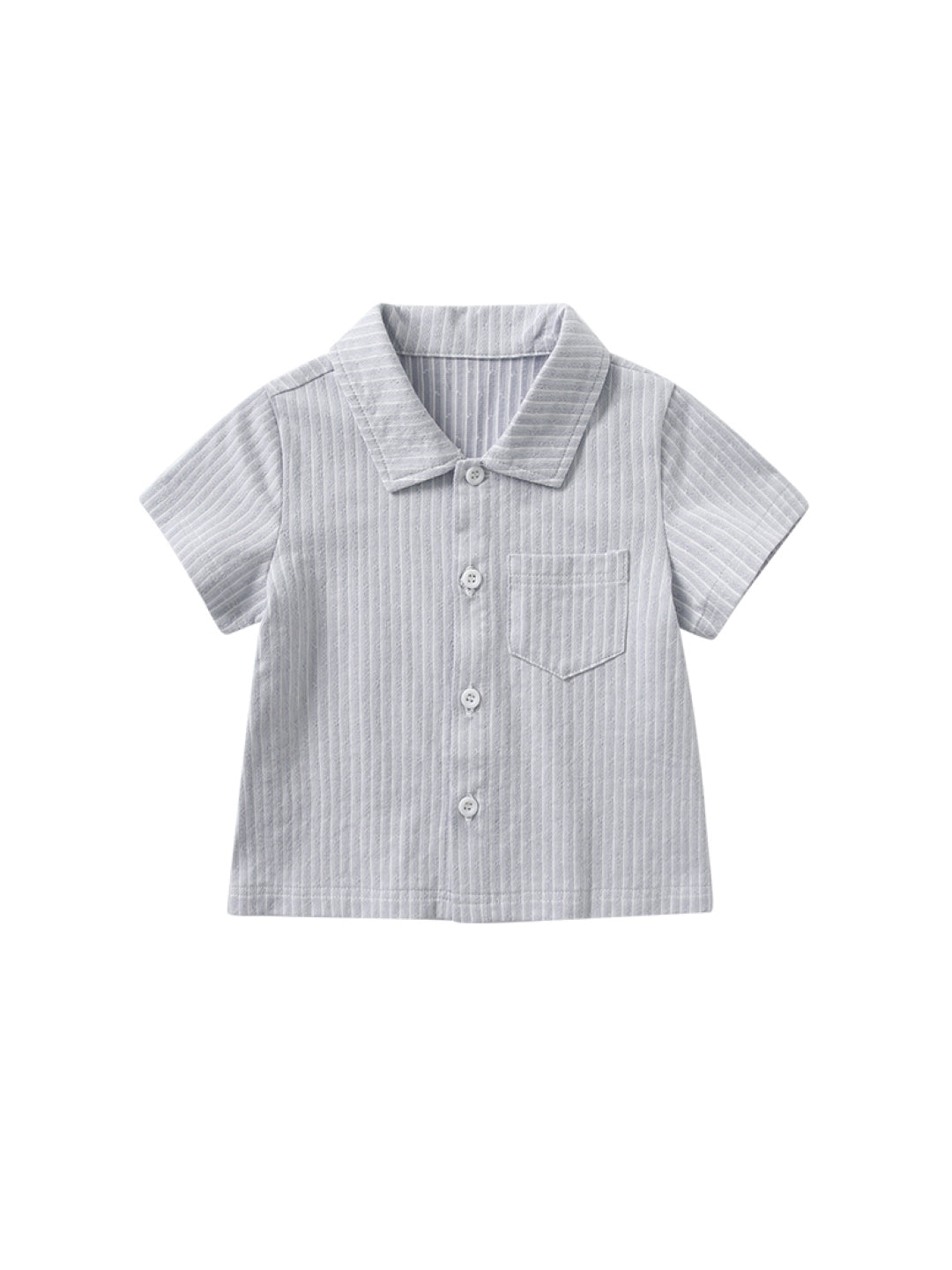 Grey Shirt Collar Short Sleeves Solid Shirt & Shorts Pure Cotton Set