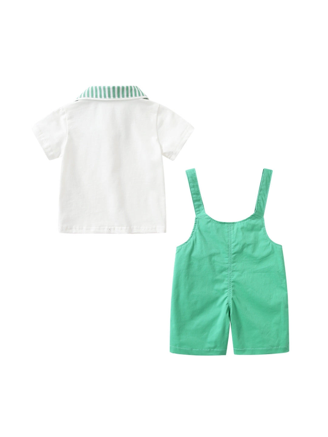 Green Shirt Collar Short Sleeves Solid Shirt & Shorts Pure Cotton Set