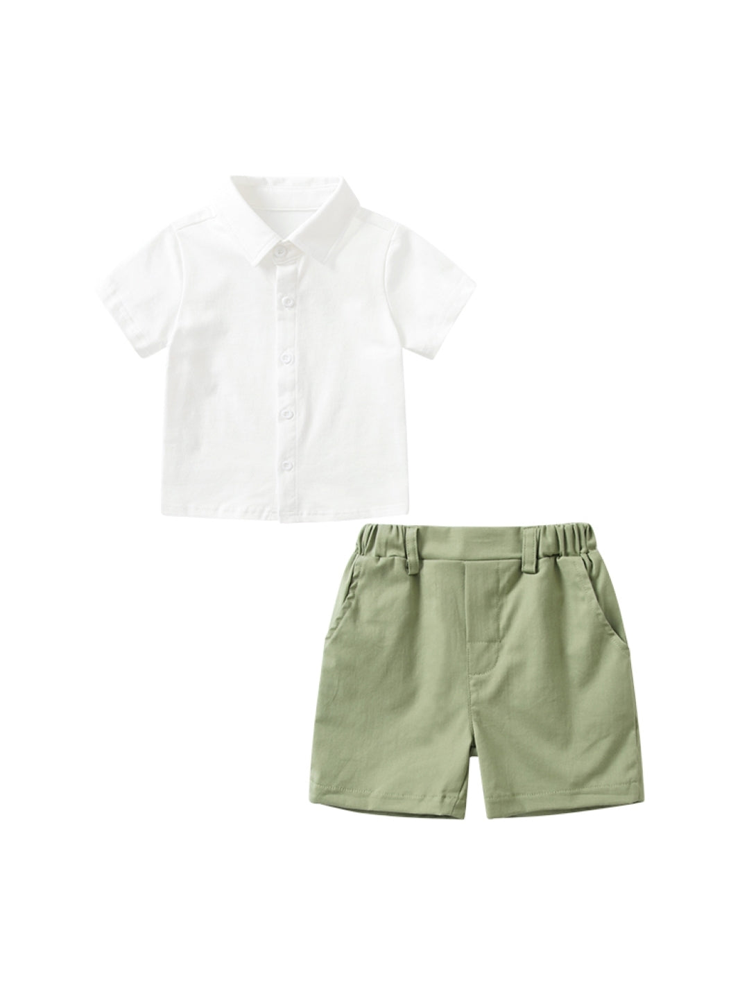 White Shirt Collar Short Sleeves Solid Shirt & Shorts Pure Cotton Set